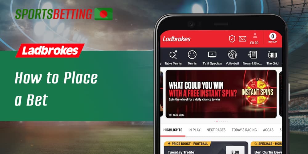 Step-by-step instructions on how to bet in the Ladbrokes mobile app