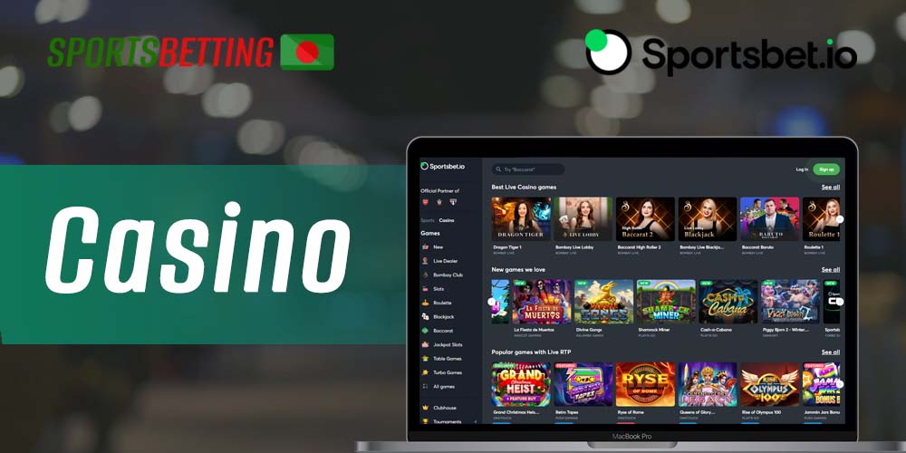 What sections and games are available in the Sportsbet io online casino section