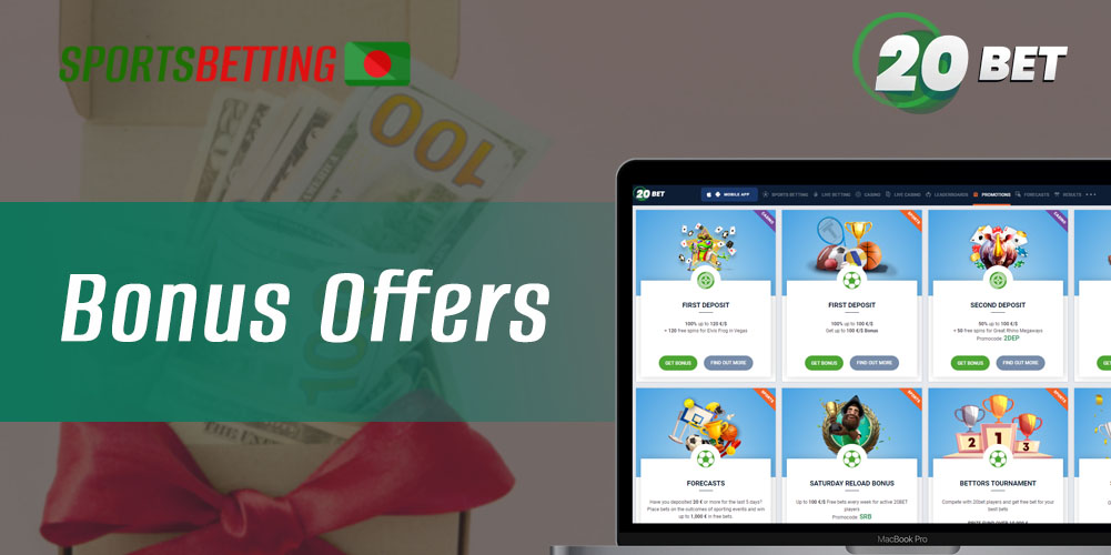 List of promotions and bonuses available when you bet on sports and casino games at 20Bet