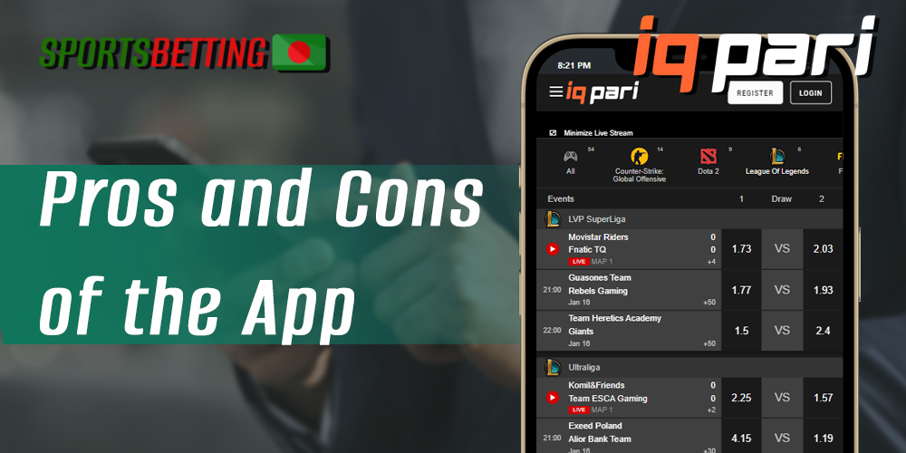 Full list of positive and negative aspects of the IQPari mobile app