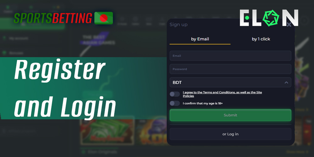Registration process at Elonbet online bookmaker and casino site