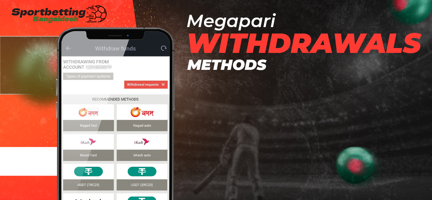 Available methods to withdraw funds from Megapari website