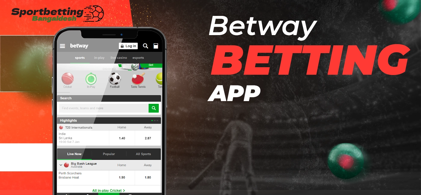 Betway betting application features with technical specifications for mobile use