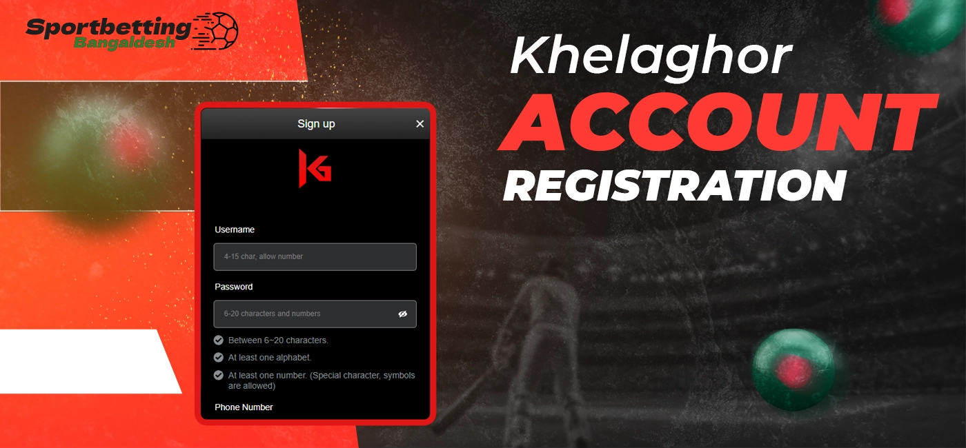 Registration on Khelaghor, account login through standard procedural steps